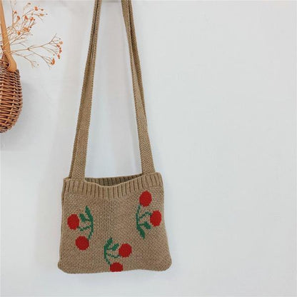 Realaiot Cute Children Knitted Woolen Shoulder Bags Lovely Cherry Plaid Baby Kids Small Purse Handbags Boys Girls Underarm Crossbody Bag