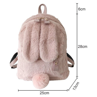 Realaiot Furry Rabbit Ear Backpack cute Girls Shoulder Bag Mini Furry Fluffy Plush schoolbag Winter Women's Travel Bag