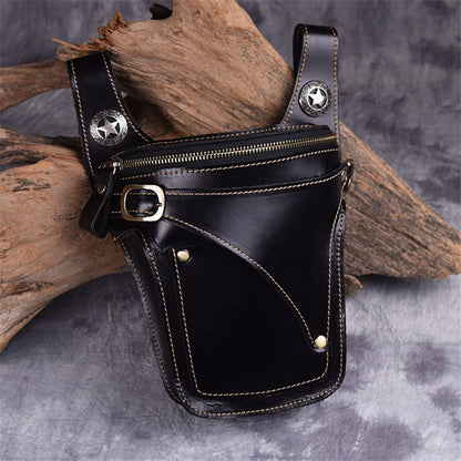 Cyflymder Retro crazy horse cowhide men's waist pack casual high-quality natural genuine leather motorcycle belt bag runner phone bag