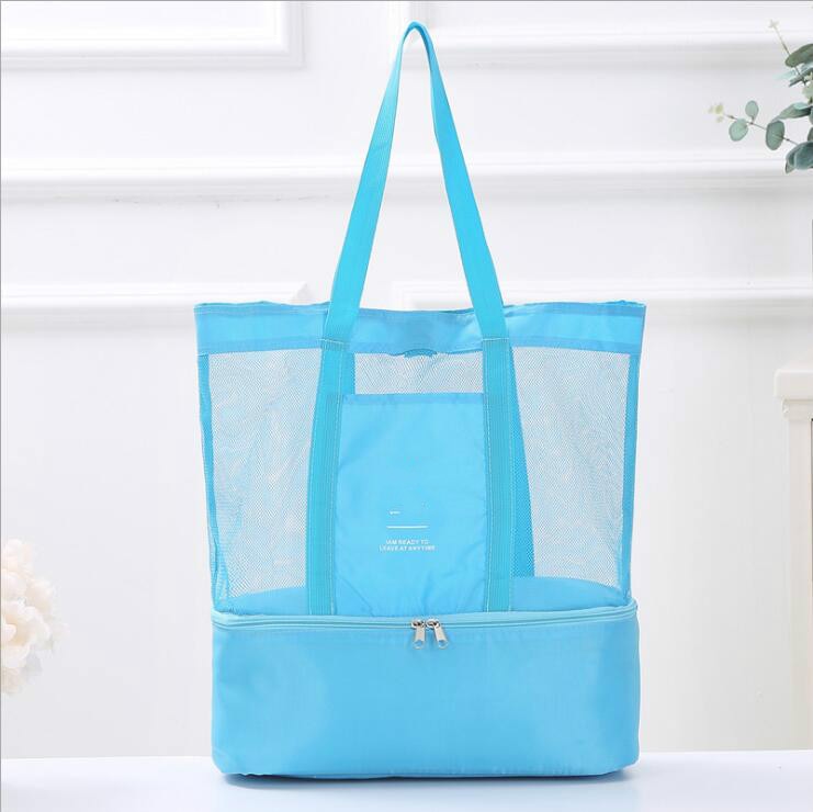 Realaiot High Capacity Women Mesh Transparent Bag Double-layer Heat Preservation Large Picnic Beach Bags Tote Office Lunch Snacks Bag