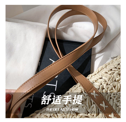 Realaiot Square Hollow Straw Beach Bag Handmade Woven Shoulder Bag Raffia Rattan Shopping Travel Bag Bohemian Summer Vacation Casual Tote