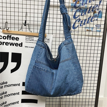 Cyflymder New Vintage Denim Shoulder Bags Women Simple Jeans Blue Handbag Large Capacity Fashion Women's Tote Messenger Shopping Bag