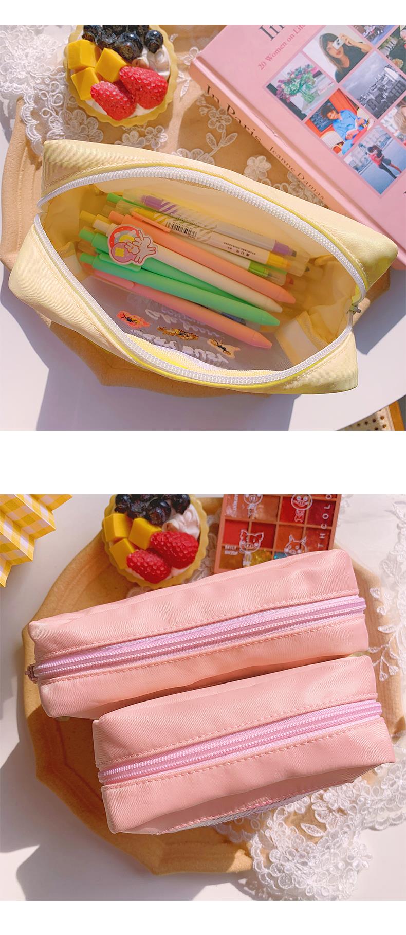 Realaiot Cute Embroidery Pencil Case Girl Bear Large Capacity Pen Pouch Ins Kawaii Makeup Storage Bag Portable Travel Organzier