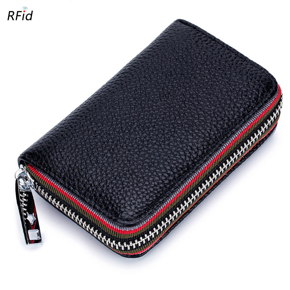 Realaiot Genuine Leather Men Women Card Holder Small Zipper Wallet Solid Coin Purse Accordion Design rfid ID Business Credit Card Bags