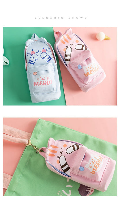 Realaiot Kawaii Lucky Cat and Dinosaur Pen Pencil Bag Cartoon Schoolbag Shape Storage Organizer Pouch for Pens Stationery School