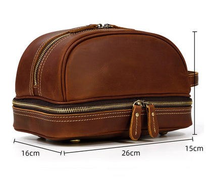 Realaiot Vintage Leather Storage Bag Clutch Bags Men Wash Bag Toiletry kits Crazy Horse Leather Men Clutches