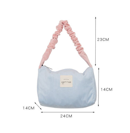 Realaiot Candy Color Women Little Shoulder Bag Corduroy Handbag Small Tote Lady Underarm Bags Contrast Fabric Cute Eco Cotton Cloth Purse