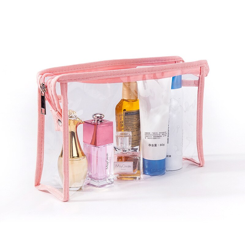 Realaiot 3 pc Waterproof Transparent PVC Makeup Bag Travel Organizer Clear Beautician Cosmetic Bag Beauty Toiletry Make Up Pouch Wash Bag