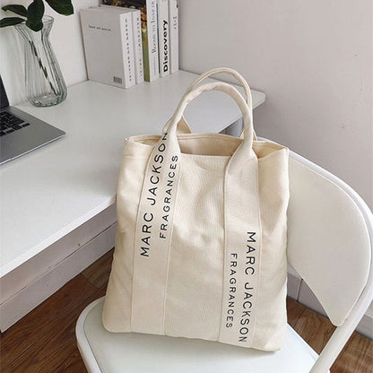 Realaiot 1 Pc Minimalist Letter Black and White Canvas Bag Fashion Large  Shopping  Bag Fabric Reusable Women Shoulder Tote Bag