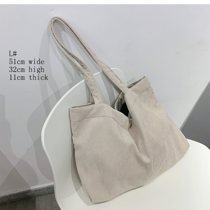 Realaiot Corduroy Bag for Women Shopper Canvas Shoulder Tote Bag Zipper Environmental Storage Large Capacity Winter Designer Handbag