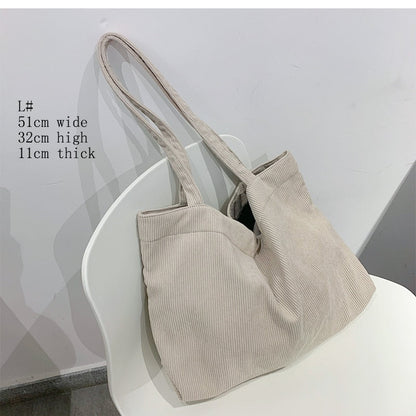 Realaiot Corduroy Bag for Women Shopper Canvas Shoulder Tote Bag Zipper Environmental Storage Large Capacity Winter Designer Handbag