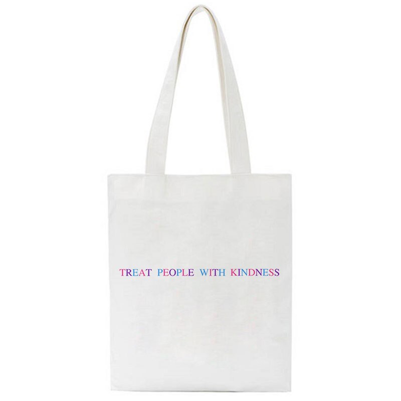 Realaiot Treat People with Kindness Letter Casual Harry Styles Fashion Canvas Big Capacity Harajuku Women New Fun Vintage Shoulder Bag