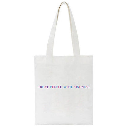 Realaiot Treat People with Kindness Letter Casual Harry Styles Fashion Canvas Big Capacity Harajuku Women New Fun Vintage Shoulder Bag