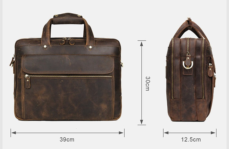 Realaiot Vintage Leather Mens Briefcase With Pockets Cowhide Bag On Business Suitcase Crazy Horse Leather Laptop Bags Design