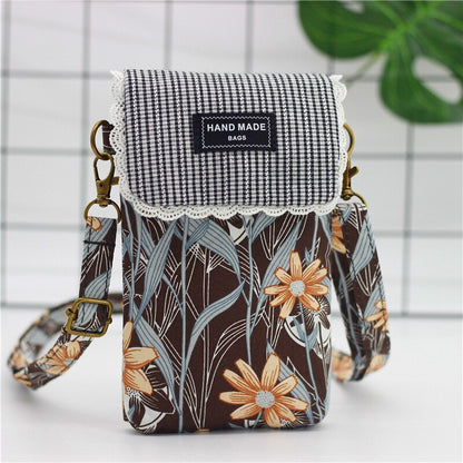 Cyflymder New Fashion Women's Small Shoulder Bag Cotton Flower Messenger Bag Girls 6-inch Large Screen Mobile Phone Bag