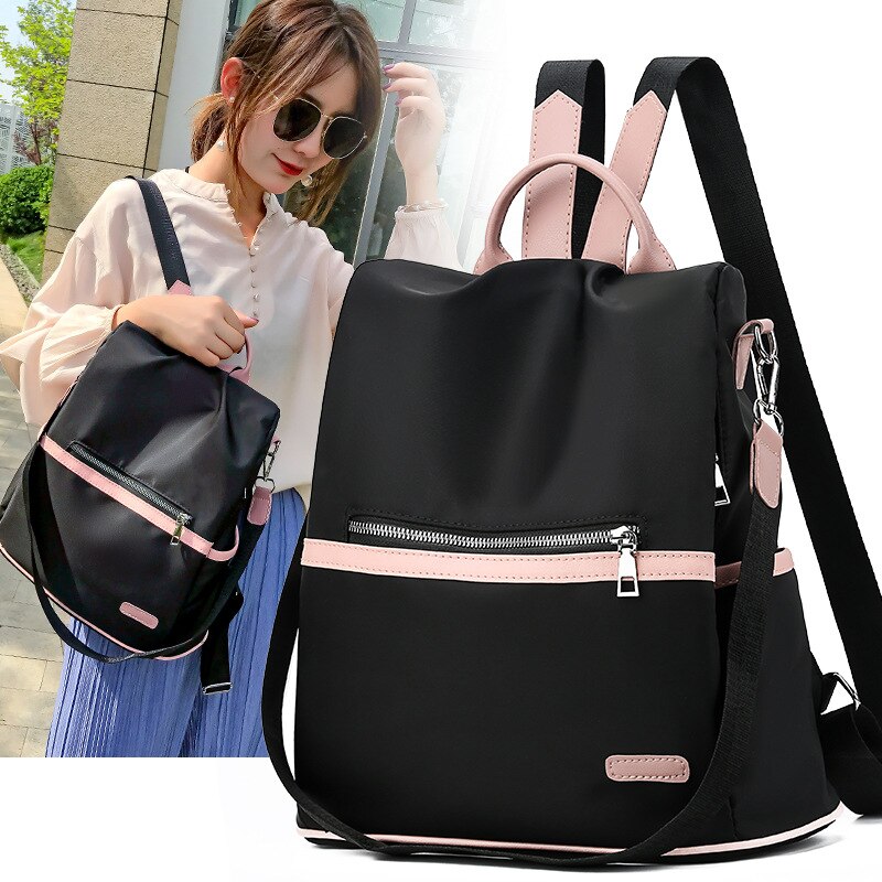 Realaiot Casual Oxford Backpack Women Black Waterproof Nylon School Bags For Teenage Girls High Quality Fashion Travel Tote Packbag
