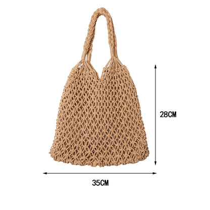 Realaiot Casual Rattan Women Handbags Wicker Woven Hollow Shoulder Bags Purses Summer Beach Basket Straw Bag Large Capacity Tote Bag