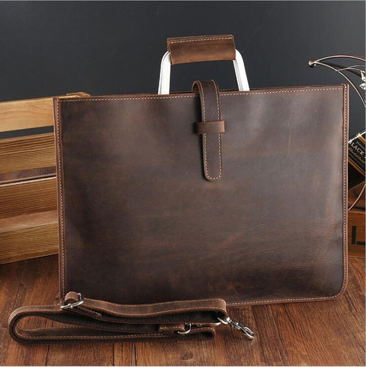 Realaiot High Fashion Luxury Clutch Bag Men's A4 File Document Purse Wallet Top Layer Ipad Leather Business Bag Briefcase Cowkskin