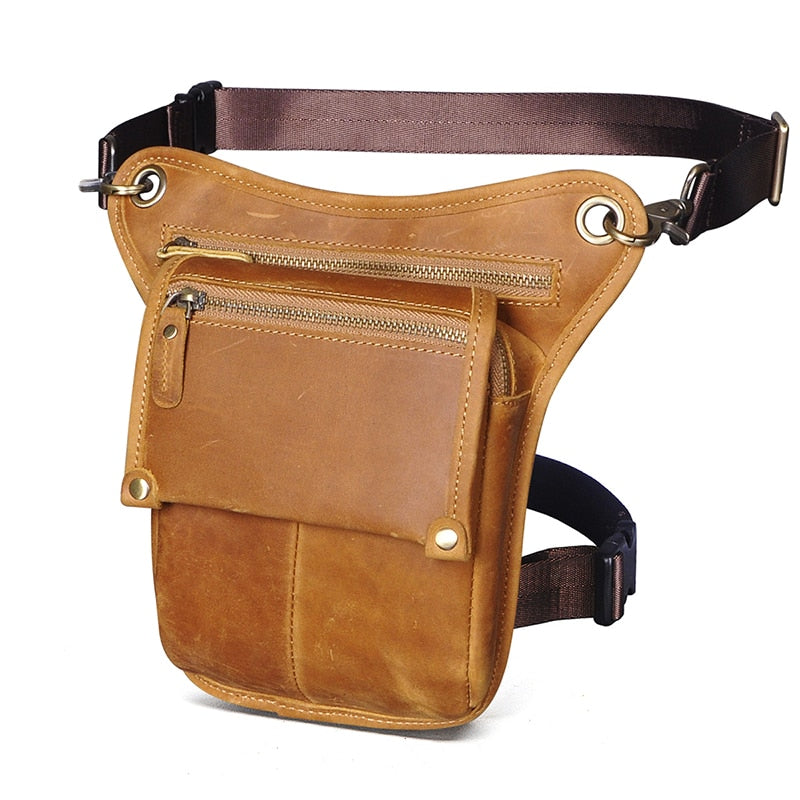 Realaiot Crazy Horse Leather men Multifunction Design Small Messenger Bag Fashion Travel Belt Waist Pack Drop Leg Bag Pouch Male 211-4-d Gifts for Men