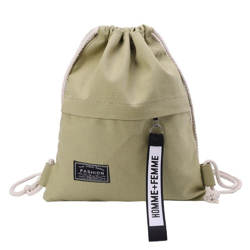 Realaiot Canvas Drawstring Backpack Fashion School Gym Drawstring Bag Casual String Knapsack School Back Pack For Teenager Women