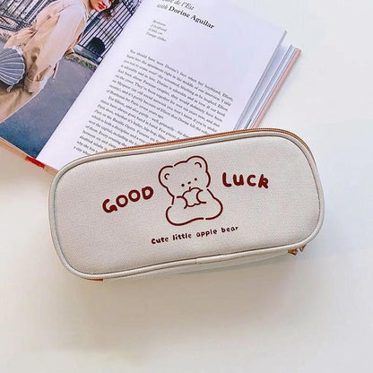 Realaiot Canvas Pencil Bag Cute Large-Capacity Niche Junior And High School Students Simple Pencil Case Coin Bag