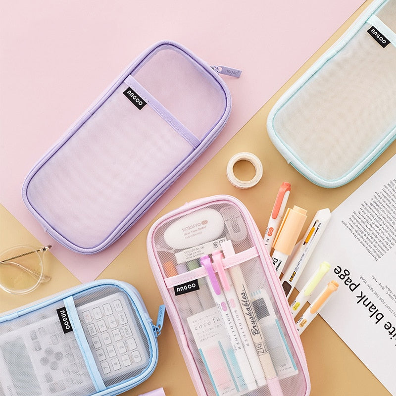 Realaiot Transparent School Pencil Case For Students Colored Pen Bag Large Capacity Pencil Case Cute Storage Pen Pouch Stationery Supply