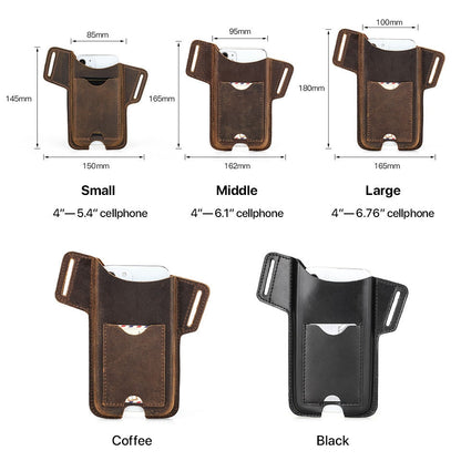 Realaiot 100% Cow Leather Phone Case for iPhone 13 12 Men Crazy Horse Cellphone Loop Holster Case Belt Waist Bag Purse Phone Wallet