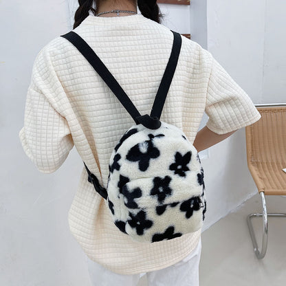 Cyflymder Portable Children Travel Shopping Rucksacks Casual Autumn Winter Lamb Fleece Women's Bagpack Cute Bear Shaped Shoulder Backpack