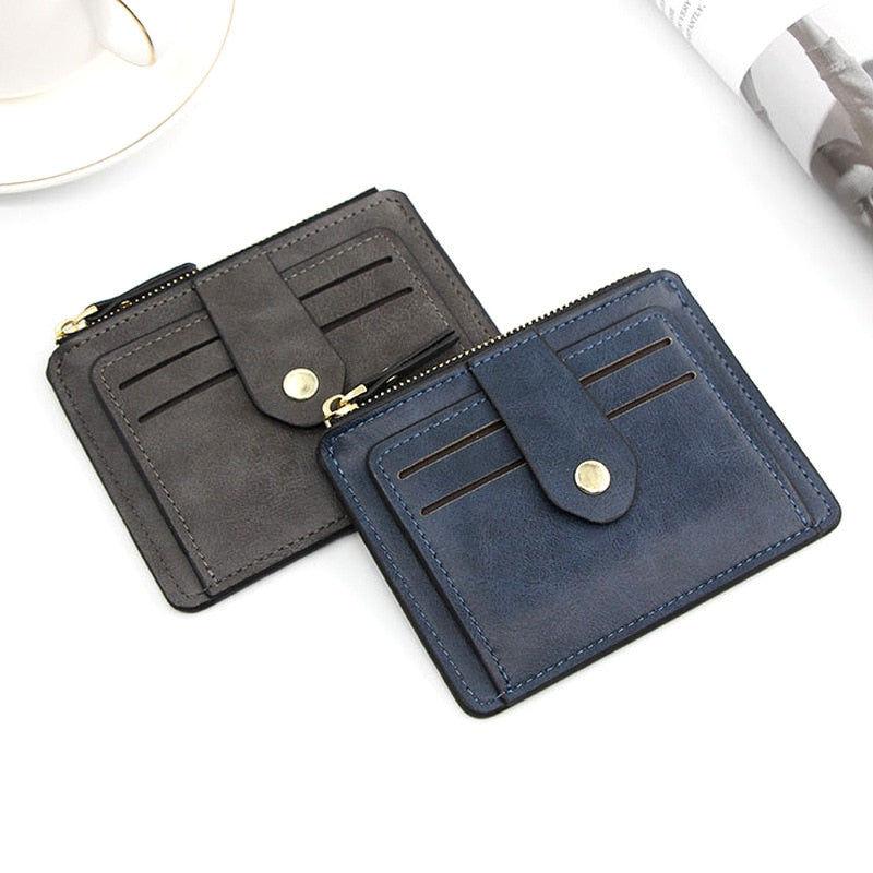 Realaiot Small Fashion Credit ID Card Holder Slim Leather Wallet with Coin Pocket Man Money Bag Case for Men Mini Women Business Purse