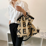 Realaiot Designer Letters Canvas Women Shoulder Bag Fashion Large Capacity Crossbody Bags For Women Casual Canvas Big Shopper Women's Bag