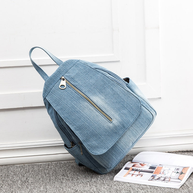 Realaiot Blue Denim Canvas Women Backpack Big Capacity High Quality female School Bag Casual Jeans Travel shoulder Bag Rucksack Mochila