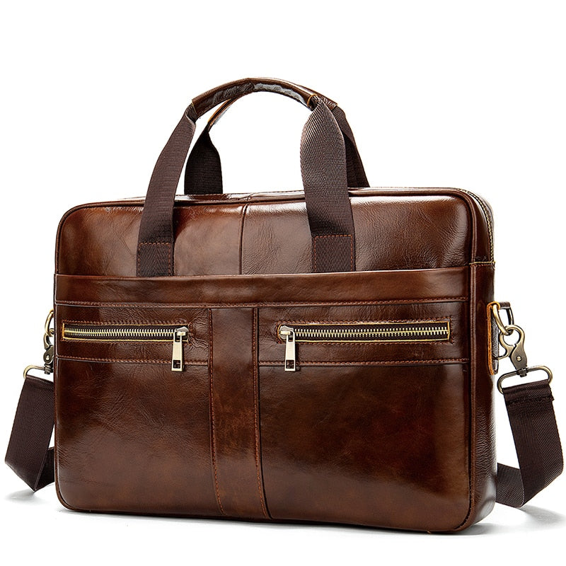 Realaiot  Men's Bag Genuine Leather Men Briefcase for Laptop 14 Messenger Men's Leather Bag Business Portfolio for Document A4 7022 Gifts for Men