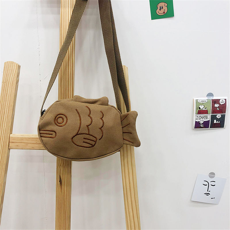 Realaiot Cartoon Fish Canvas Ladies Messenger Bag Casual Female Small Shoulder Bags Portable Girl Student Crossbody Bags Phone Purse