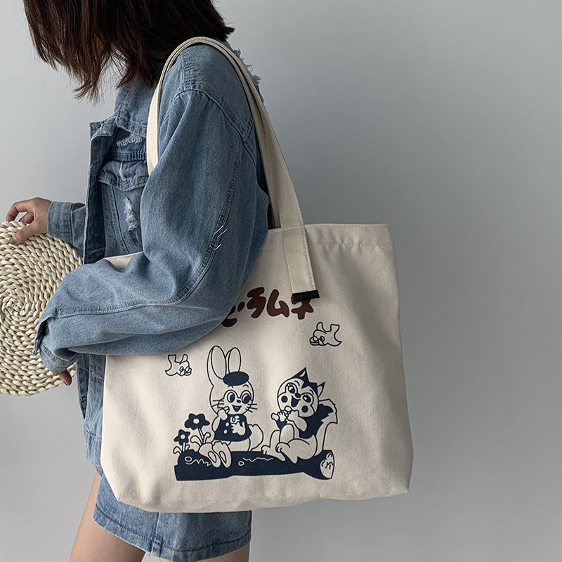 Cyflymder Print Student Shoulder Bags for Women Casual Tote Letter Large Capacity Interior Zipper Pocket Canvas Shopping Bag Travel Bolso