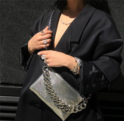 Realaiot Fashion shiny women Sling bag brand design chain Crossbody Bags for Ladies small Clutch wallet female Shoulder Bags sliver bolsa