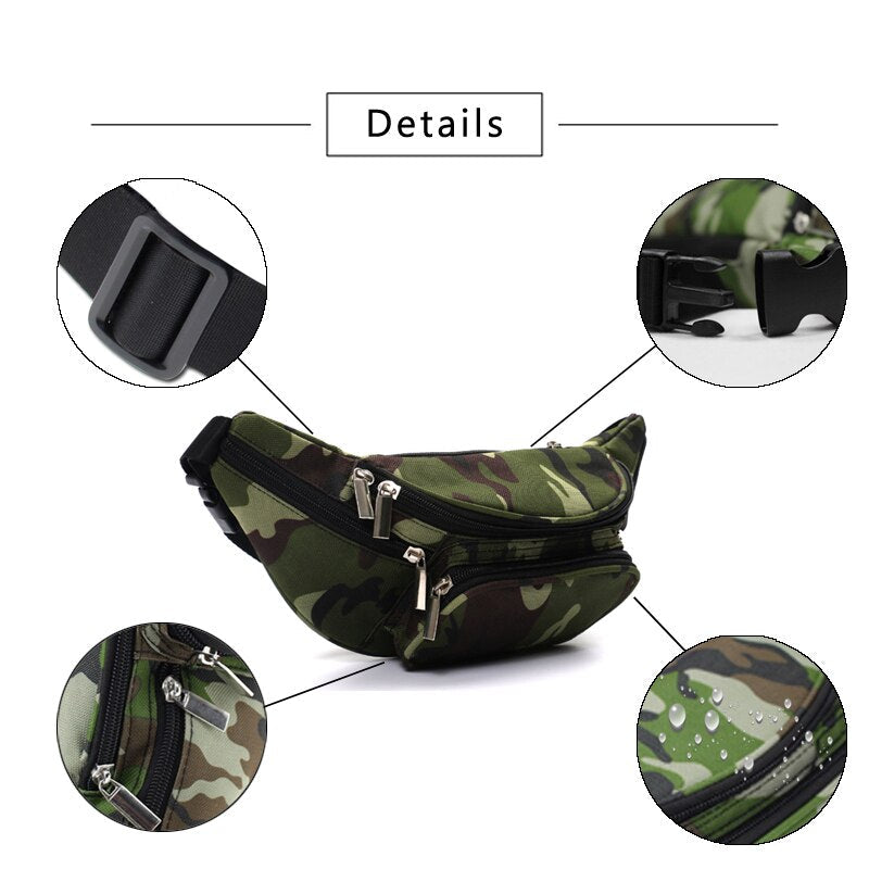 Realaiot  Waterproof Camouflage Fanny Pack For Men Travel Ride Nylon Phone Walking Hip Bum Bag Belt Women Waist Bags