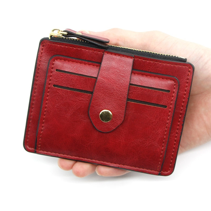 Realaiot Small Fashion Credit ID Card Holder Slim Leather Wallet with Coin Pocket Man Money Bag Case for Men Mini Women Business Purse