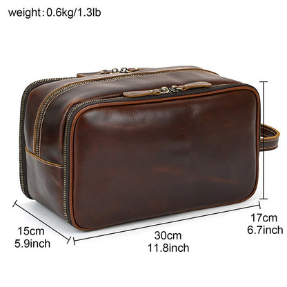 Realaiot Thick Leather Clutch Bag mens wash bag storage bag genuine leather Toiletry kits bag real cowskin make up day clutch