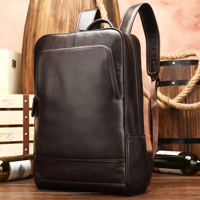 Realaiot Hot Fashion Genuine Leather Backpack Real Cowskin Travel Backpacks Men Women Daypack Black Brown Bagpack Bag For School