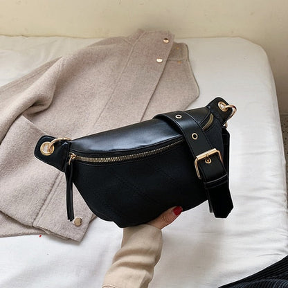 Realaiot Fashion Chain Fanny Pack Banana Waist Bag New Brand Belt Bag Women Waist Pack PU Leather Chest Bag Belly Bag Woman Bag