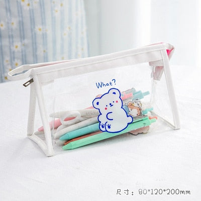 Realaiot Cute Bear Animal Transparent Pencil Case For Office Large Capacity Pencil Bag Material Escolar Kawaii Stationery School Supplies