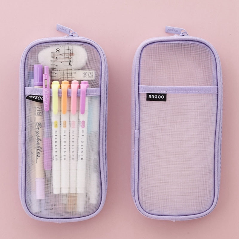 Realaiot Korean Fashion Transparent Pencil Case Pouches Simple Macaroon Large Capacity Pencil Bag Stationery Organizer Pencilcase Holder