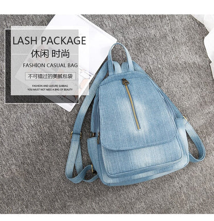 Realaiot Blue Denim Canvas Women Backpack Big Capacity High Quality female School Bag Casual Jeans Travel shoulder Bag Rucksack Mochila