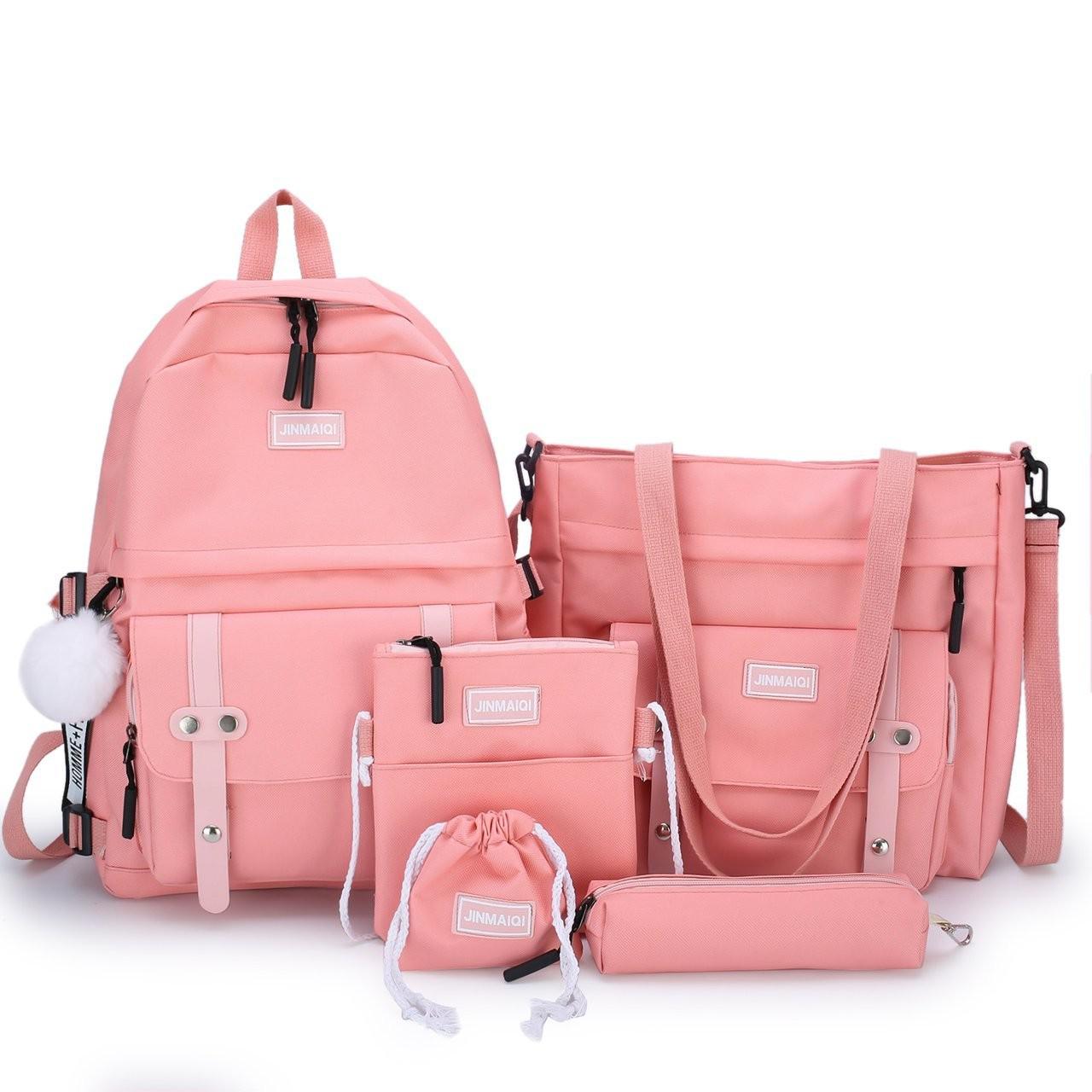 Realaiot 5 pcs sets canvas Schoolbags For Teenage Girls Women Backpacks Laptop keychain School Bags Travel Bagpack Mochila Escolar