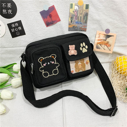 Realaiot Women's Messenger Bags Ladies Canvas Printed Cute Bear Bag Lady Sweet Cartoon Student Shoulder Bag School Bag