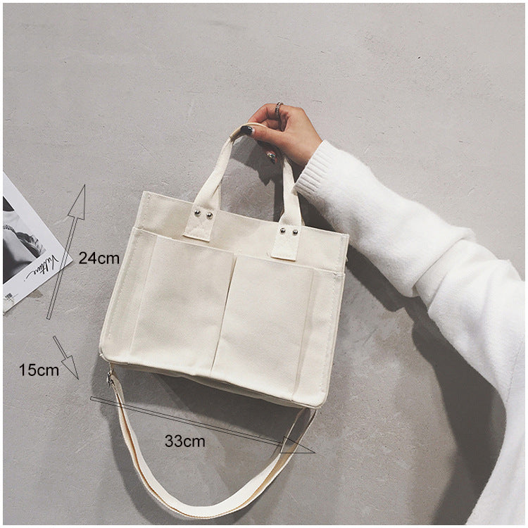 Realaiot Women Handbag Korean School Simple Solid Color Casual Canvas Messenger Shoulder Bag Hot Sale Student Large Capacity Pocket Bags