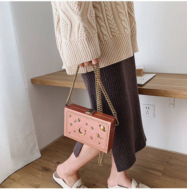 Realaiot Christmas Party Bag Women Leather Shoulder Bag Girls Small Box Shape Handbags Women Chain Messenger Bags Ladies Fashion