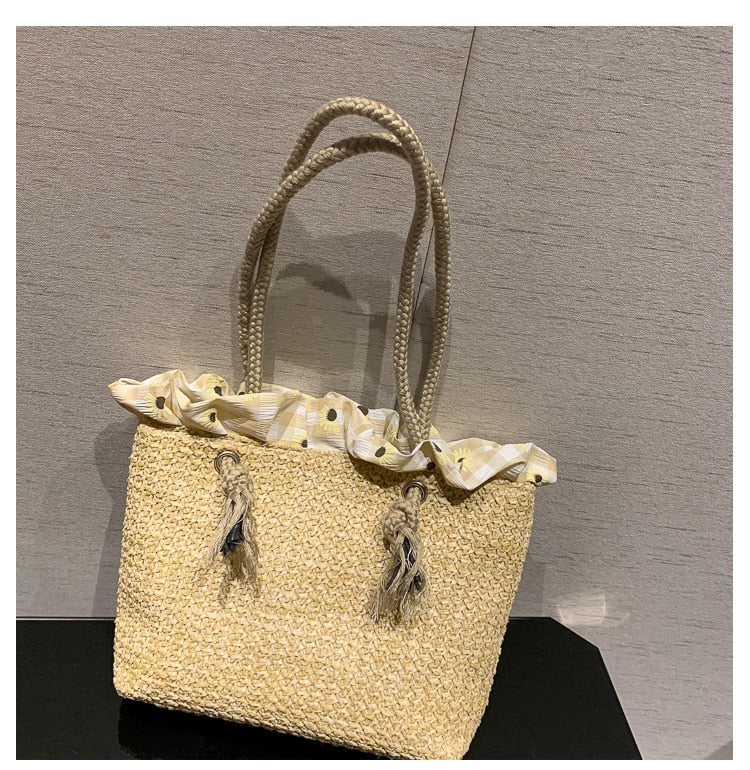 Realaiot Weave Tote Bag Female Bohemian Shoulder Bags for Women Summer Beach Straw Handbags and Purses Lady Travel Shopping Bags