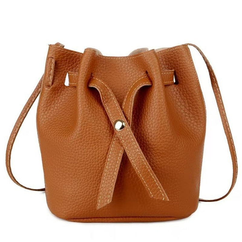 Realaiot Fashion Bucket Shoulder Bag Women Drawstring Crossbody Bag Female Messenger Bags Ladies Synthetic Leather Handbag