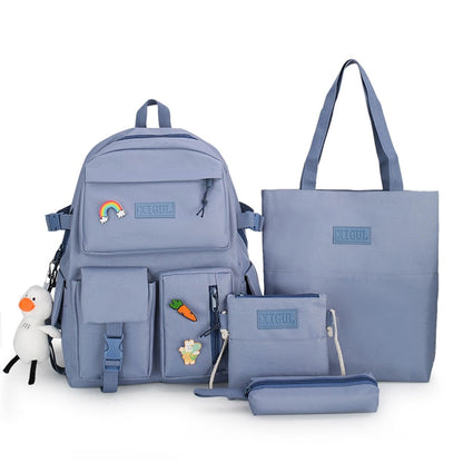 Realaiot backpack women 4 pcs sets canvas Schoolbags For Teenage Girls Canvas kids Primary School Bag College Student Laptop Backpacks